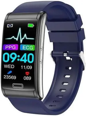 E600 1.47 inch Color Screen Smart Watch Silicone Strap Support Heart Rate Monitoring / Blood Pressure Monitoring (Blue) Black
