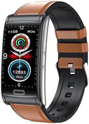 E600 1.47 inch Color Screen Smart Watch Leather Strap Support Heart Rate Monitoring / Blood Pressure Monitoring (Brown)