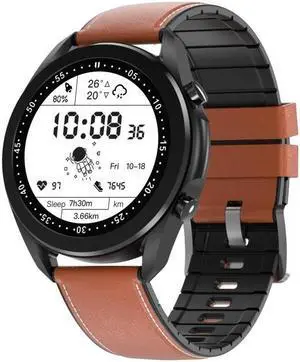 DW95 1.28 inch Color Screen Smart Watch, IP67 Waterproof,Leather Watchband,Support Bluetooth Call/Heart Rate Monitoring/Blood Pressure Monitoring/Blood Oxygen Monitoring/Sleep Monitoring (Bl