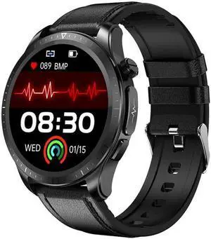 E420 1.39 inch Color Screen Smart Watch,Leather Strap,Support Heart Rate Monitoring / Blood Pressure Monitoring (Black)