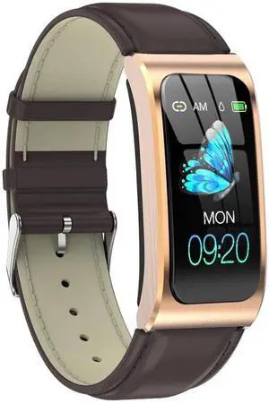 AK12 1.14 inch IPS Color Screen Smart Watch IP68 Waterproof,Leather Watchband,Support Call Reminder /Heart Rate Monitoring/Blood Pressure Monitoring/Sleep Monitoring/Predict Menstrual Cycle