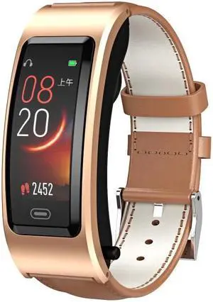 B7 Bluetooth Earphone Smart Bracelet, Support Sleep Monitoring / Blood Oxygen Monitoring / Heart Rate Monitoring (Gold + Brown Leather Belt)