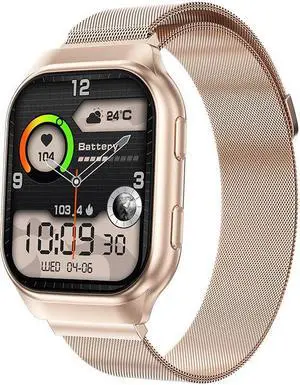 Fw16e Smart Watch, Bluetooth Call, Music, Amoled, Hd Large Screen, Blood Pressure, Blood Sugar, Smart Watch (Gold Steel)