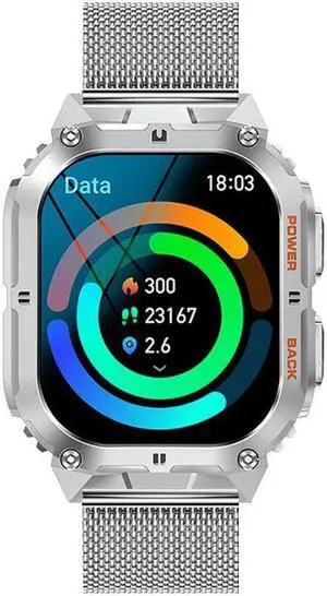 K61pro Three-Proof Call Smart Watch Music Weather 1.96 Inch Heart Rate Blood Pressure Blood Oxygen Smart Watch (Silver Milan)
