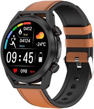 Et310 Bluetooth Calling Non-Invasive Blood Glucose Smart Watch Ecg Uric Acid Blood Lipid Body Temperature Sos Smart Watch (Brown Leather)