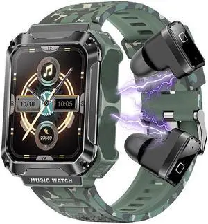 T93 Bluetooth Headset Smart Watch 1.96-Inch 240*296 Smart Watch More Than Sport Smart Watch (Camouflage Green)