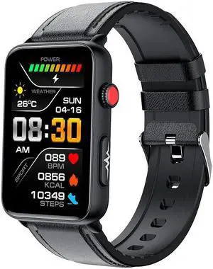 Et620 Bluetooth Talking Smartwatch Ecg Ecg Cardio Blood Glucose Body Temperature Heart Rate Health Monitoring Multi Sport (Black Leather)