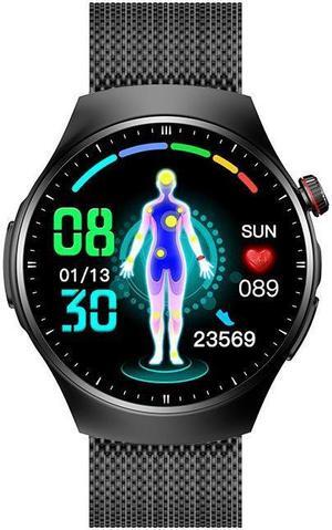 Tk25 Ecg Blood Glucose Uric Acid Bluetooth Talk Smart Watch Body Temperature Heart Rate Multi-Exercise Smart Watch (Black Milan)