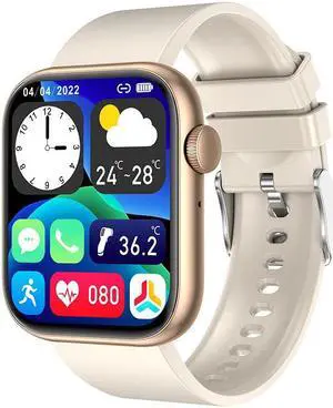 Qx7 Bluetooth Calling Smart Watch Body Temperature Heart Rate Blood Oxygen Monitoring Voice Assistant Sport Smart Watch (Gold)