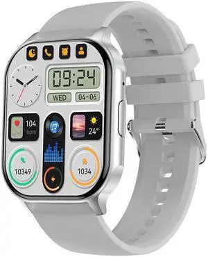 Hk26 Bluetooth Call Smartwatch 2.04 Inch 368*448 Heart Rate Blood Pressure Multi-Exercise Smartwatch (Silver)
