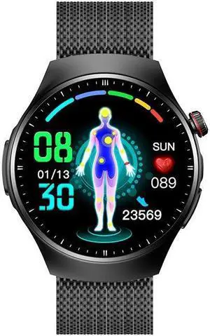 Tk25 Ecg Blood Glucose Uric Acid Bluetooth Talk Smart Watch Body Temperature Heart Rate Multi-Exercise Smart Watch (Black Milan)