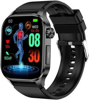 Et580 Bluetooth Calling Ecg Smart Watch Blood Glucose Heart Rate Body Temperature Monitoring Multi-Sport Smart Watch (Black Bamboo)