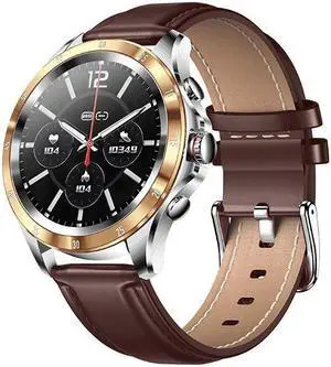 Nx1 Bluetooth Call Smart Watch 1.32 Inch Body Temperature Monitoring Split Screen Multi-Sport Music Smart Watch (Brown Leather)