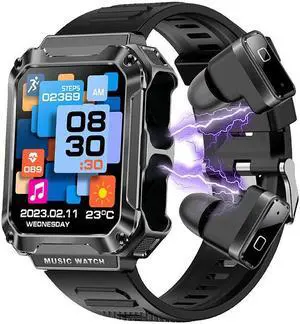 T93 Bluetooth Headset Smart Watch 1.96-Inch 240*296 Smart Watch More Than Sport Smart Watch (Black)
