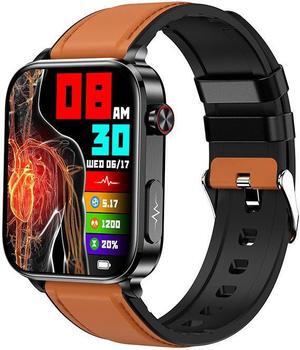 Tk15 Ecg Blood Glucose Uric Acid Bluetooth Call Smart Watch Body Temperature Heart Rate Multi-Sport Smart Watch (Brown Leather)