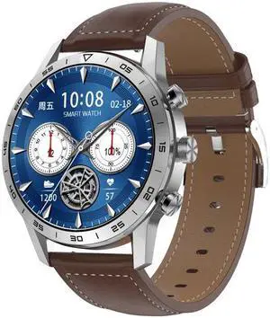 Dt70 Smart Watch 1.39-Inch Amoled Screen Bluetooth Calling Rotating Button Wireless Charger Local Music (Brown Leather)