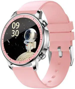 V23 Full Round Full Touch Bracelet Heart Rate Blood Pressure Blood Oxygen Measurement Black Skin Female Physiological Cycle Smart Watch (Pink)