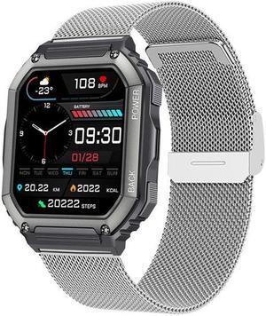 Kr06 Smart Watch Bluetooth Call Music Play Heart Rate Blood Pressure Outdoor Sports Three Ip67 Waterproof (Silver Steel)