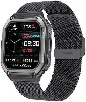 Kr06 Smart Watch Bluetooth Call Music Play Heart Rate Blood Pressure Outdoor Sports Three Ip67 Waterproof (Black Steel)
