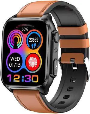 Tk12 Bluetooth Call Smart Watch Ecg Ecg Blood Glucose Heart Rate Body Temperature Monitoring Multi-Sport Smart Watch (Brown Leather)