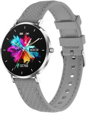 Women's Smart Watch 1.19-Inch Stainless Steel Shell T8mini Ultra-Thin Multi-Sport Smart Watch (Silver Leather)