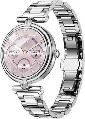 2024 Women Smart Watch Ak62 Call Heart Rate Blood Pressure Voice Assistant Multi Sports Smart Watch (Silver Mesh Steel)