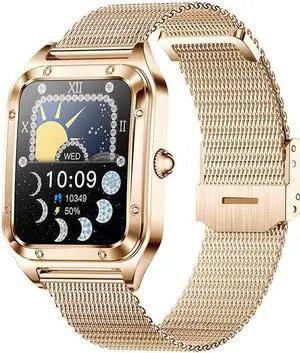 I98 Women Bluetooth Call Smart Watch Heart Rate Blood Pressure Blood Oxygen Monitoring Multi-Sport Smart Watch (Golden Milan)