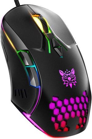 Gaming Mouse RGB Breathing LED Light 6400 DPI 7 Buttons Wired Mice for PC Laptop Computer Gamer - Black
