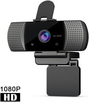 Webcam with Microphone, 1080P HD Video Camera with Privacy Cover and Tripod, Streaming Computer Camera with 110-degree Wide View Angle, USB Web cam for Video Calling Recording conferencing