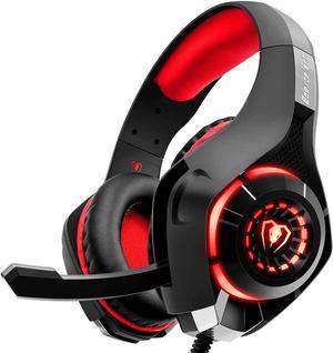 Pro Gaming Headset Gaming Headphones for PC PS4 Xbox One Surround Sound OverEar Headphones with Mic LED Light Bass Surround Soft Memory Earmuffs for Computer Laptop  Red
