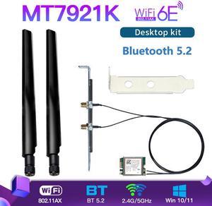 Wi-Fi 6E MediaTek MT7921k Desktop Kit Tri band 1800Mbps Bluetooth 5.2 Wireless Card 802.11AX 6DBi Antennas Windows 10 / 11