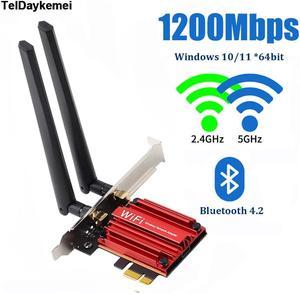 TelDaykemei AC1200 Wireless Dual Band PCI Express Wifi Adapter Bluetooth 4.0, For Intel Wifi Card, Up to 867Mbps(5Ghz), 300Mbps(2.4Ghz), 802.11ac, WI-FI PCIe Adapter, External Antennas For Desktop