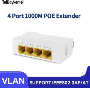 TelDaykemei 4 Port 100/1000M POE Extender Gigabit Network Switch Repeater IEEE802.3af/at Plug&Play for PoE Switch NVR IP Camera AP