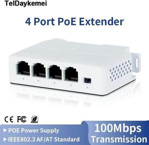 TelDaykemei  4 Port POE Extender 10/100Mbps 1 to 3 Network Switch Repeater with IEEE802.3af Plug&Play for PoE Switch NVR IP Camera AP