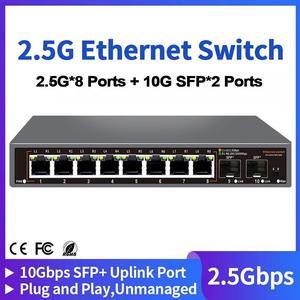 TelDaykemei 8+2 Ports 2.5G Ethernet Network Switch 2500BASE-TX Switch with 2*10G SFP Port for IP Camera/CCTV Security