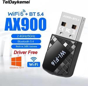 TelDaykemei USB WiFi 6 Adapter AX900 Bluetooth 5.4 Dongle Dual Band 2.4G 5GHz Network Wireless Receiver DRIVER FREE For Windows 10/11