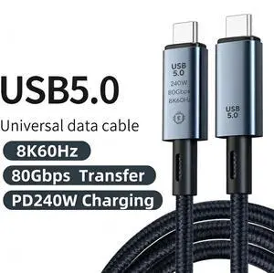 240W USB 5.0 Cable 8K 80Gbps For Thunderbolt 5 Fast Charging USB C to C Data Transfer Cable Support 8K Display for laptop 20013-1m 240W USB 5.0 Cable 8K 80Gbps For Thunderbolt 5 Fast Charging USB C to C Data Transfer Cable Support 8K Display for laptop 20013-1m