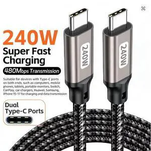 240W USB PD 3.1 480Mbps Type C to C Cable 48V/5A Fast Charging Data Transfer USB C for Macbook Air Pro Samsung Huawei Laptop 20014A-1M 240W USB PD 3.1 480Mbps Type C to C Cable 48V/5A Fast Charging Data Transfer USB C for Macbook Air Pro Samsung Huawei Laptop 20014A-1M