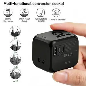 EU/UK/US/AU 2 Type C Adapter Universal Travel Plug Adapter USB Port Durable All-in-one Charger Adapter International Tourism EU/UK/US/AU 2 Type C Adapter Universal Travel Plug Adapter USB Port Durable All-in-one Charger Adapter International Tourism