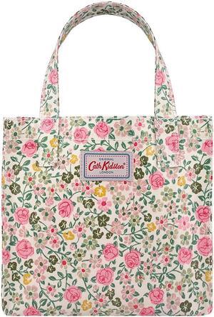 Cath Kidston S Bookbag Small Size Open Top Handled Handbag Lunch Bag Water Resistant Oilcloth Tote Small Flowers Floral Pattern (Hedge Rose Cream Color)