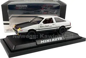 MiniAuto 1:28 Scale Initial D Trueno AE86 Diecast Car Model Doors Openable With Light & Sound Black & White Color