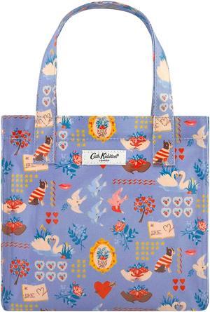 Cath Kidston S Bookbag Small Size Open Top Handled Handbag Lunch Bag Water Resistant Oilcloth Tote Seasonal Greeting and Floral Pattern Dreamer Multi Blue Color