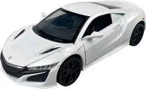 MiniAuto 1:32 Acura NSX 2016 Edition Sportscar Alloy Diecast Model JDM Pull-back Car Toy with Engine Sound and Light, with Display Base White