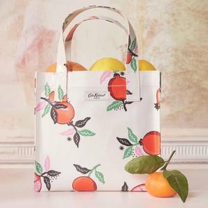 Cath Kidston Small Bookbag S Size Open Top Handled Handbag Lunch Bag Water Resistant Oilcloth Tote Fruit Pattern (Pomegranate / Cream Color)