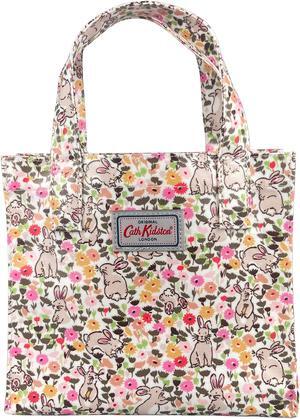 Cath Kidston Small Bookbag S Size Open Top Handled Handbag Lunch Bag Water Resistant Oilcloth Tote Garden Animals Pattern (Bunny Meadow / Linen White)