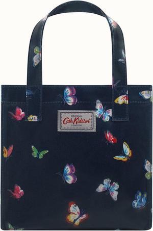 Cath Kidston Small Bookbag S Size Open Top Handled Handbag Lunch Bag Water Resistant Oilcloth Tote Garden Animals Pattern (Butterflies / Navy)