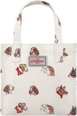 Cath Kidston Small Bookbag S Size Open Top Handled Handbag Lunch Bag Water Resistant Oilcloth Tote (Dog Portraits Pattern / Warm Cream Color)