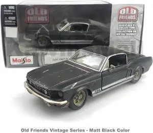 Maisto 1:24 Scale 1967 Ford Mustang GT Sport Car Alloy Diecast Model Toy Old Friends Series Vintage Rusty Finished (Matt Black Color)
