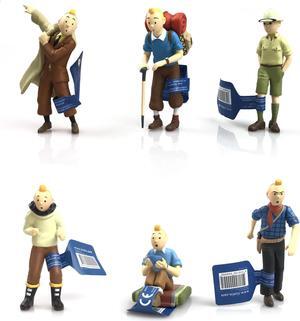 The Adventures of Tintin, 6 Pieces 3 Inch Figurines as a Set, Tin Tin Statue Mini Figure Statues Office Home Desktop Decoration PVC Statue Figurine