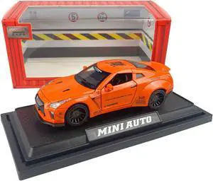 MiniAuto 1:32 Nissan GTR R35 Nismo GT-R Widebody Sport Car Diecast Model Pull-back Car Toy Sound & Light (Orange)